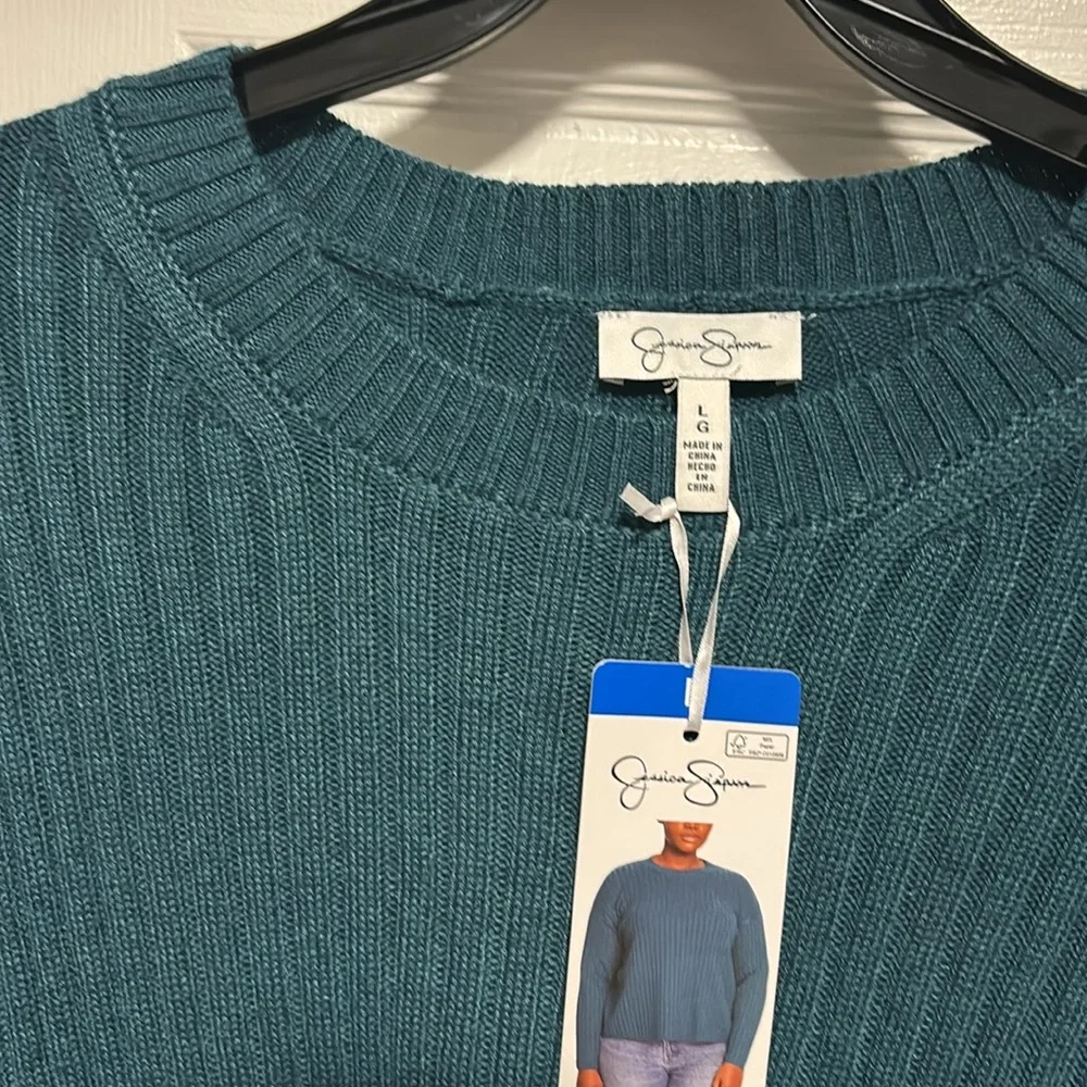 Jessica Simpson Ribbed Sweater Knit Brown Crewneck Women's Size L NWT teal
